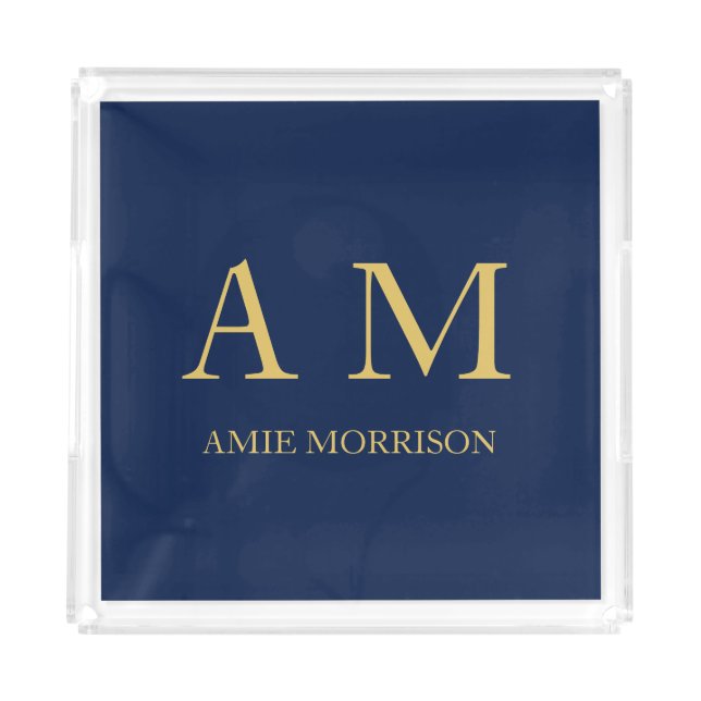 Blue Gold Colors Professional Initial Letters Name Acrylic Tray (Front)