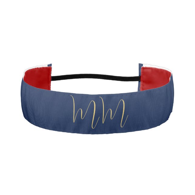 Blue Gold Colors Professional Initial Letters Name Athletic Headband (Front)