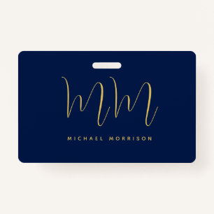 Blue Gold Colors Professional Initial Letters Name Badge