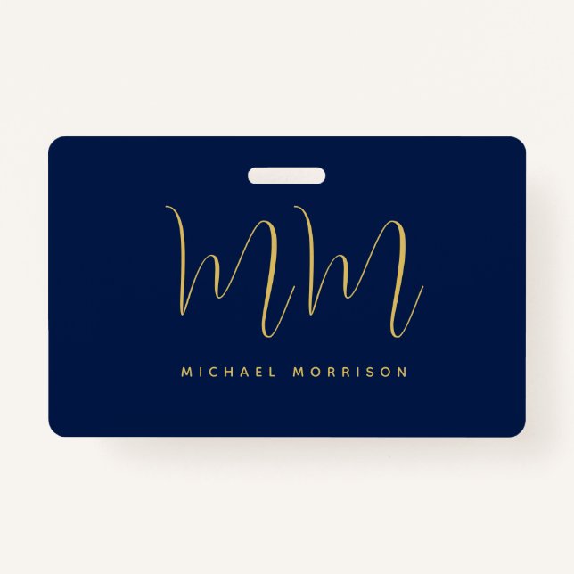 Blue Gold Colors Professional Initial Letters Name Badge (Front)