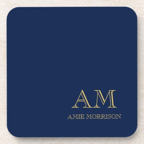 Blue Gold Colors Professional Initial Letters Name Beverage Coaster