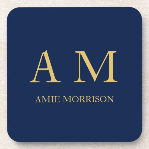 Blue Gold Colors Professional Initial Letters Name Beverage Coaster