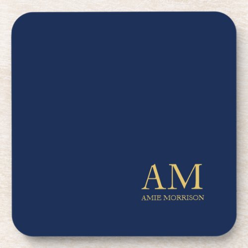 Blue Gold Colors Professional Initial Letters Name Beverage Coaster