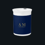 Blue Gold Colors Professional Initial Letters Name Beverage Pitcher<br><div class="desc">Represent yourself with this modern,  elegant design. This template can be customized to meet all professional occupations.</div>