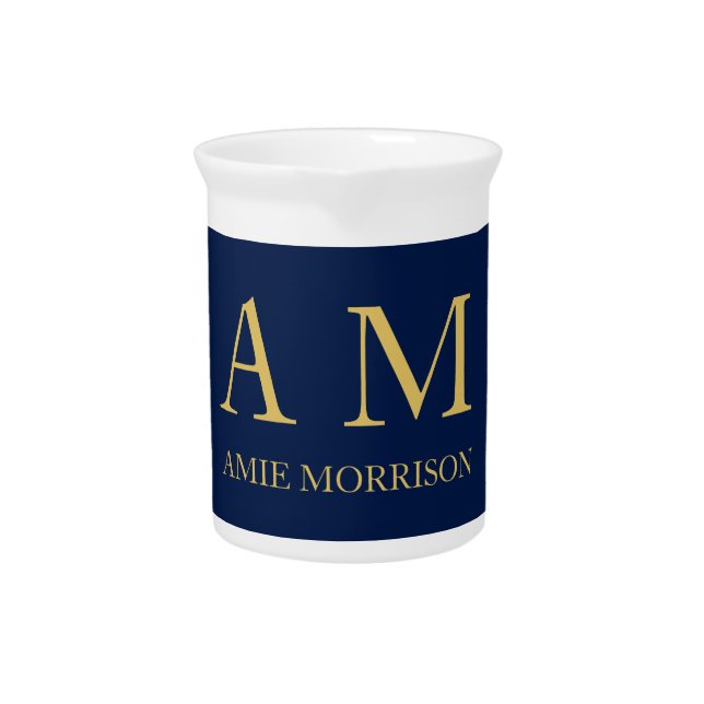 Blue Gold Colors Professional Initial Letters Name Beverage Pitcher (Front)