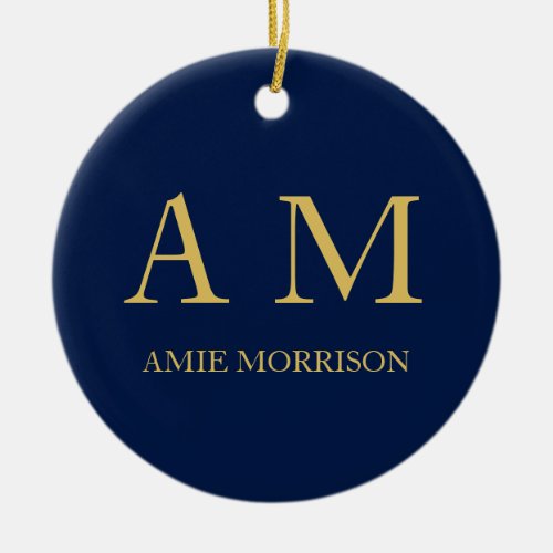 Blue Gold Colors Professional Initial Letters Name Ceramic Ornament