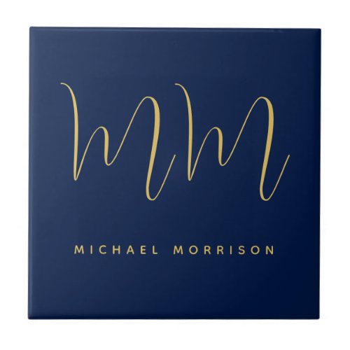 Blue Gold Colors Professional Initial Letters Name Ceramic Tile