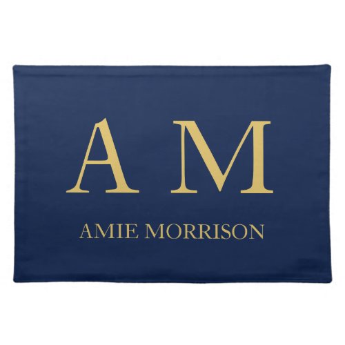 Blue Gold Colors Professional Initial Letters Name Cloth Placemat