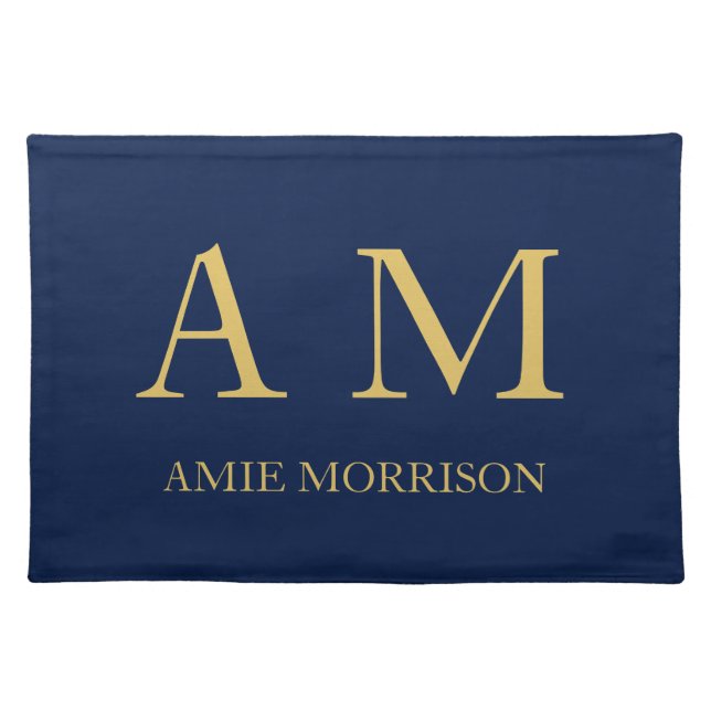 Blue Gold Colors Professional Initial Letters Name Cloth Placemat (Front)