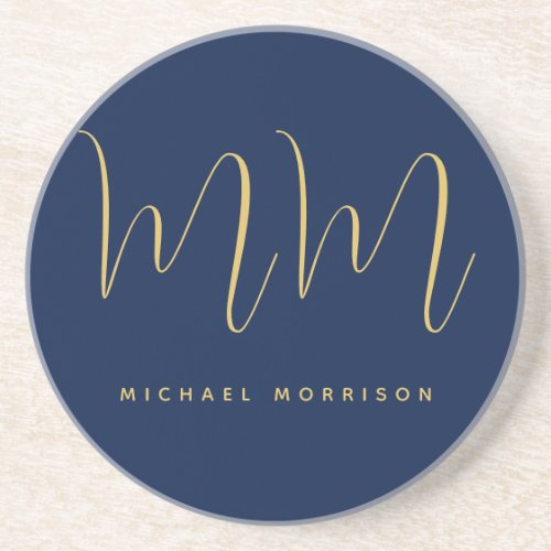 Blue Gold Colors Professional Initial Letters Name Coaster