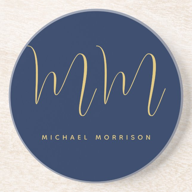 Blue Gold Colors Professional Initial Letters Name Coaster (Front)