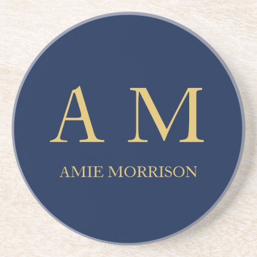 Blue Gold Colors Professional Initial Letters Name Coaster