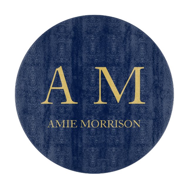 Blue Gold Colors Professional Initial Letters Name Cutting Board (Front)