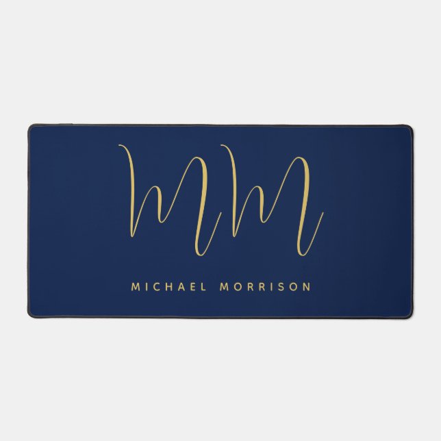 Blue Gold Colors Professional Initial Letters Name Desk Mat (Front)