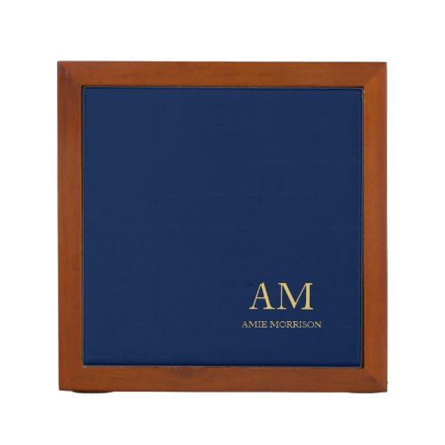 Blue Gold Colors Professional Initial Letters Name Desk Organizer