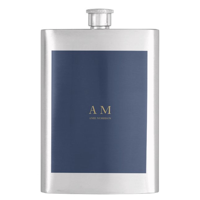 Blue Gold Colors Professional Initial Letters Name Flask (Front)