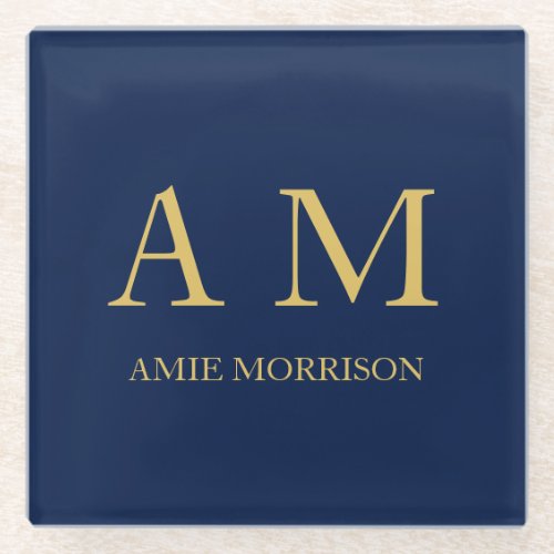 Blue Gold Colors Professional Initial Letters Name Glass Coaster