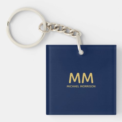 Blue Gold Colors Professional Initial Letters Name Keychain