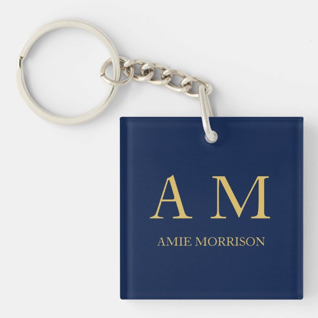 Blue Gold Colors Professional Initial Letters Name Keychain (Front)