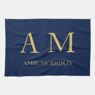 Blue Gold Colors Professional Initial Letters Name Kitchen Towel