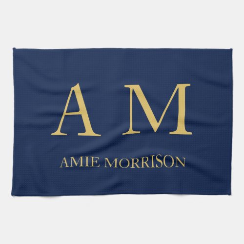 Blue Gold Colors Professional Initial Letters Name Kitchen Towel