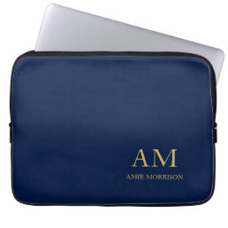 Blue Gold Colors Professional Initial Letters Name Laptop Sleeve