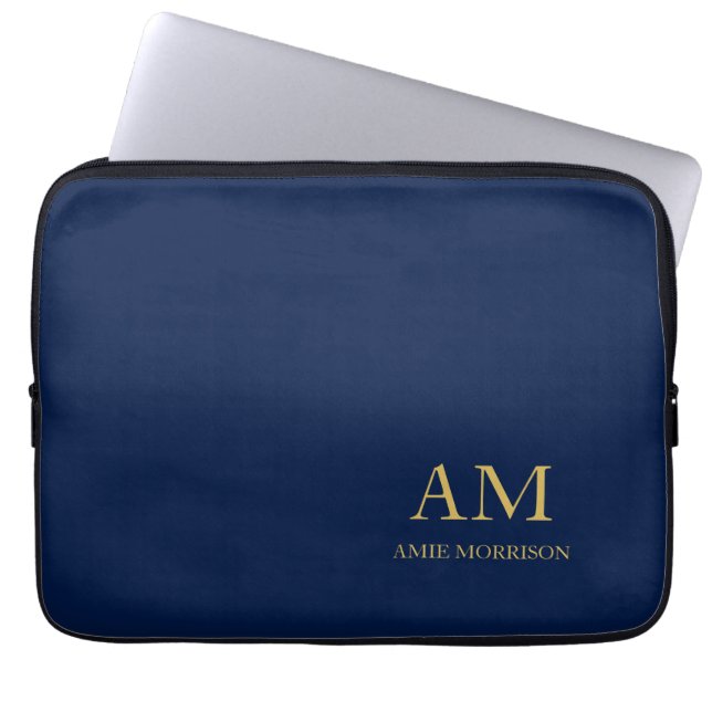 Blue Gold Colors Professional Initial Letters Name Laptop Sleeve (Front)