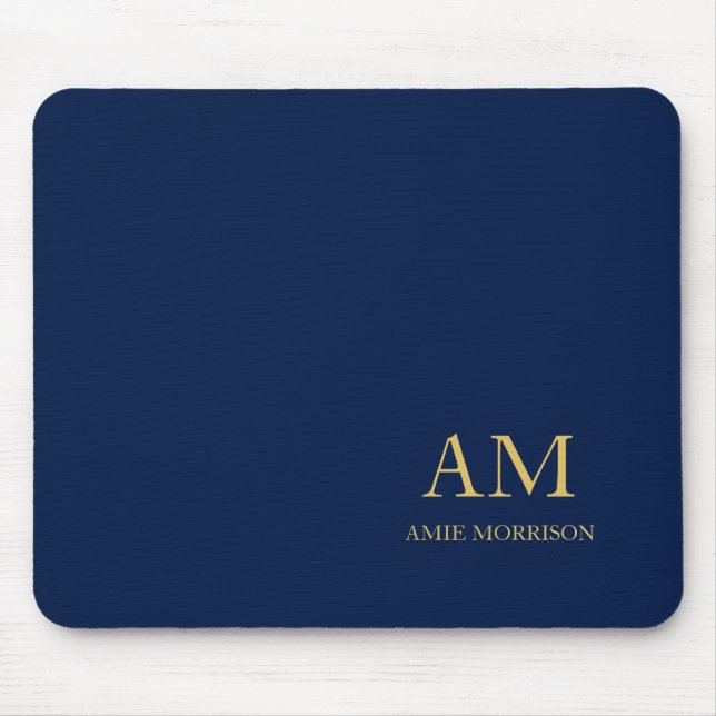 Blue Gold Colors Professional Initial Letters Name Mouse Pad (Front)