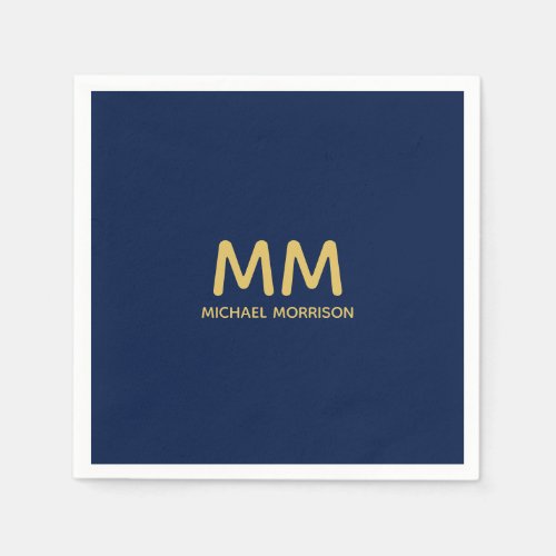 Blue Gold Colors Professional Initial Letters Name Napkins