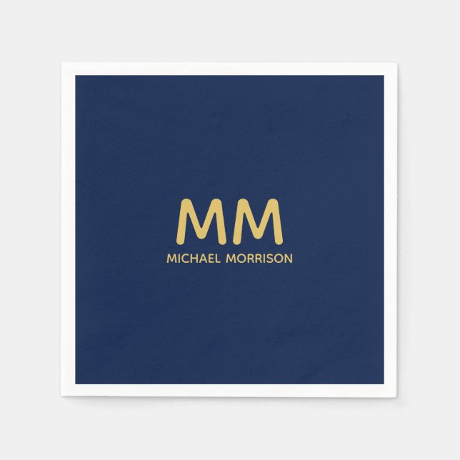 Blue Gold Colors Professional Initial Letters Name Napkins (Front)