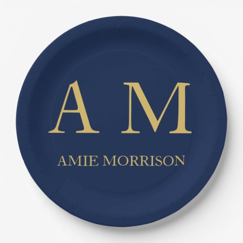 Blue Gold Colors Professional Initial Letters Name Paper Plates