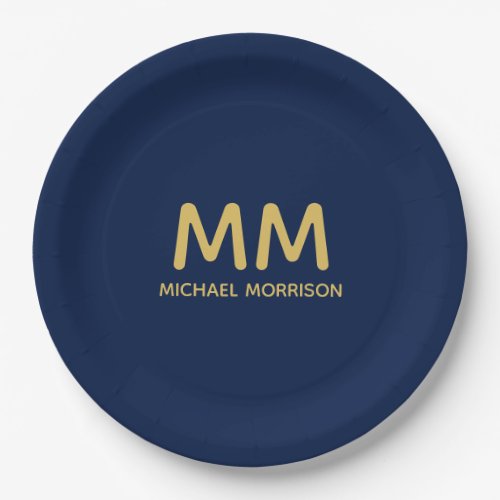 Blue Gold Colors Professional Initial Letters Name Paper Plates