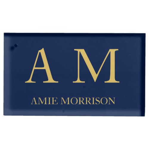 Blue Gold Colors Professional Initial Letters Name Place Card Holder