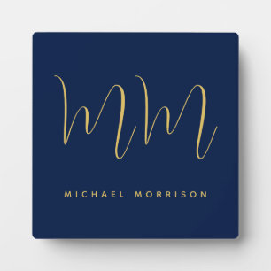 Blue Gold Colors Professional Initial Letters Name Plaque