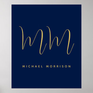 Blue Gold Colors Professional Initial Letters Name Poster