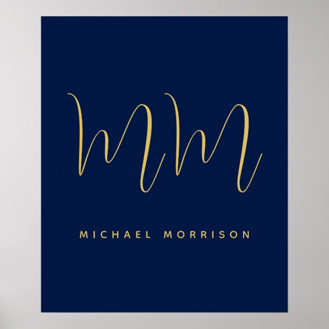 Blue Gold Colors Professional Initial Letters Name Poster (Front)