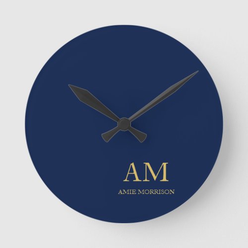 Blue Gold Colors Professional Initial Letters Name Round Clock