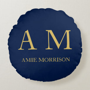 Blue Gold Colors Professional Initial Letters Name Round Pillow