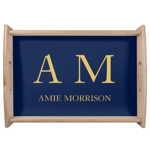Blue Gold Colors Professional Initial Letters Name Serving Tray