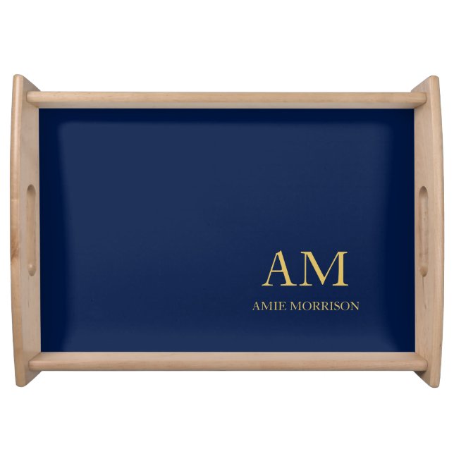 Blue Gold Colors Professional Initial Letters Name Serving Tray (Front)