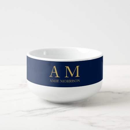 Blue Gold Colors Professional Initial Letters Name Soup Mug