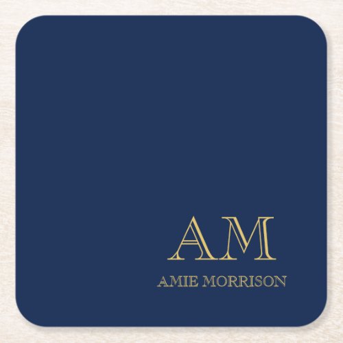 Blue Gold Colors Professional Initial Letters Name Square Paper Coaster