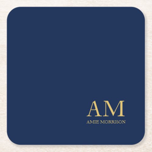 Blue Gold Colors Professional Initial Letters Name Square Paper Coaster