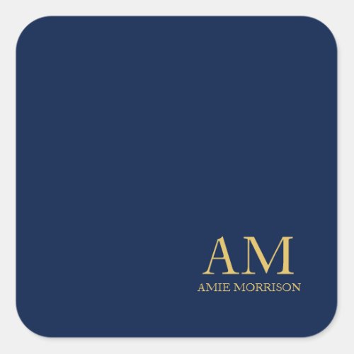 Blue Gold Colors Professional Initial Letters Name Square Sticker