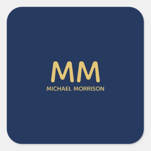 Blue Gold Colors Professional Initial Letters Name Square Sticker