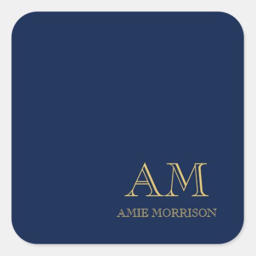 Blue Gold Colors Professional Initial Letters Name Square Sticker