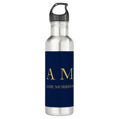 Blue Gold Colors Professional Initial Letters Name Stainless Steel Water Bottle