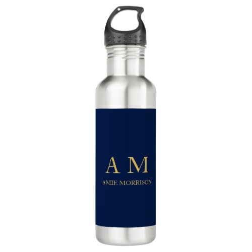 Blue Gold Colors Professional Initial Letters Name Stainless Steel Water Bottle