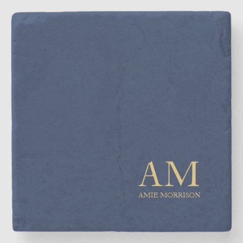 Blue Gold Colors Professional Initial Letters Name Stone Coaster