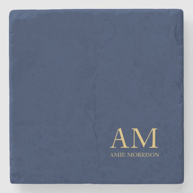 Blue Gold Colors Professional Initial Letters Name Stone Coaster (Front)